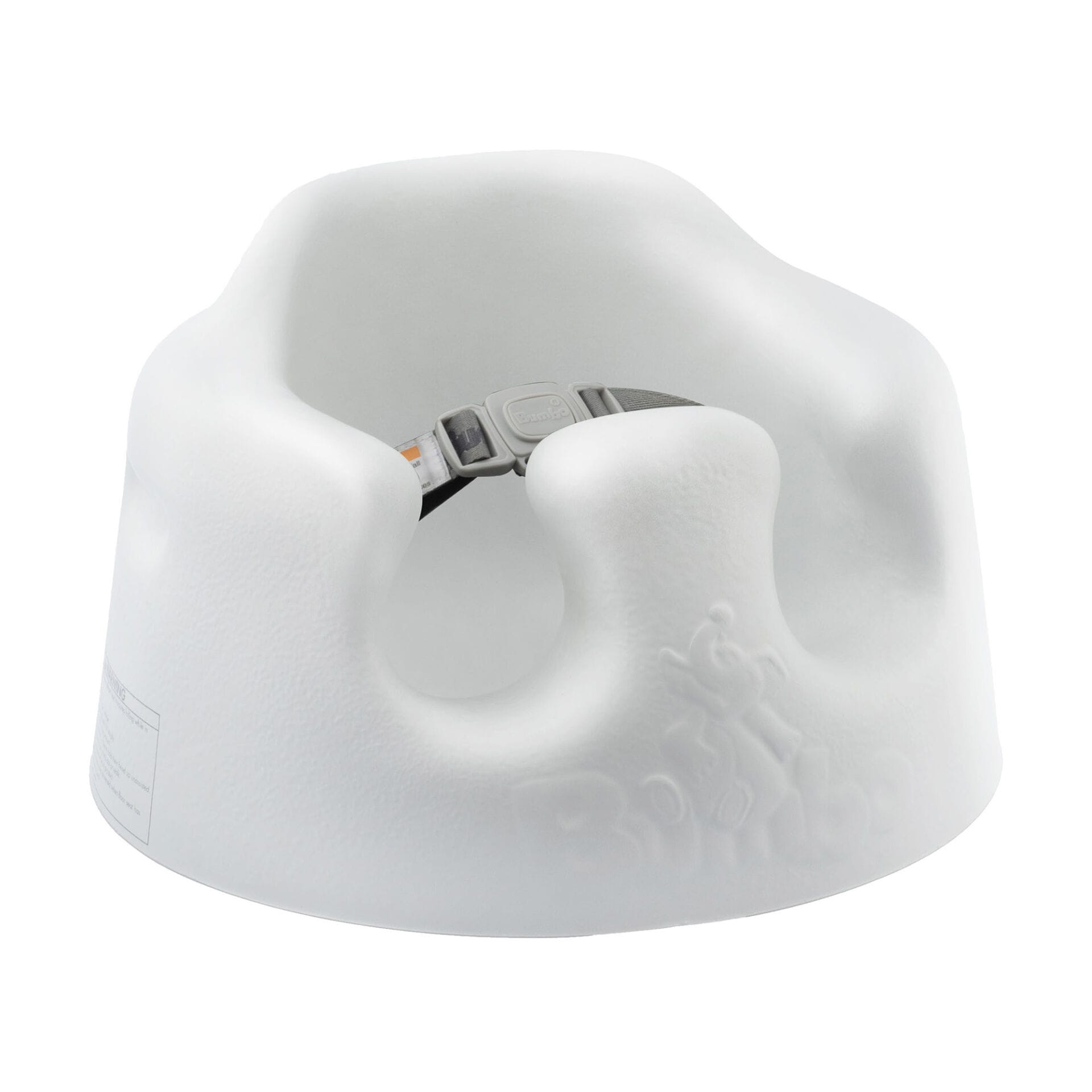 White baby seat with a strap on a white background