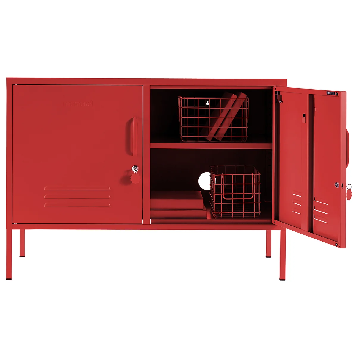 poppy red locker with door open 
