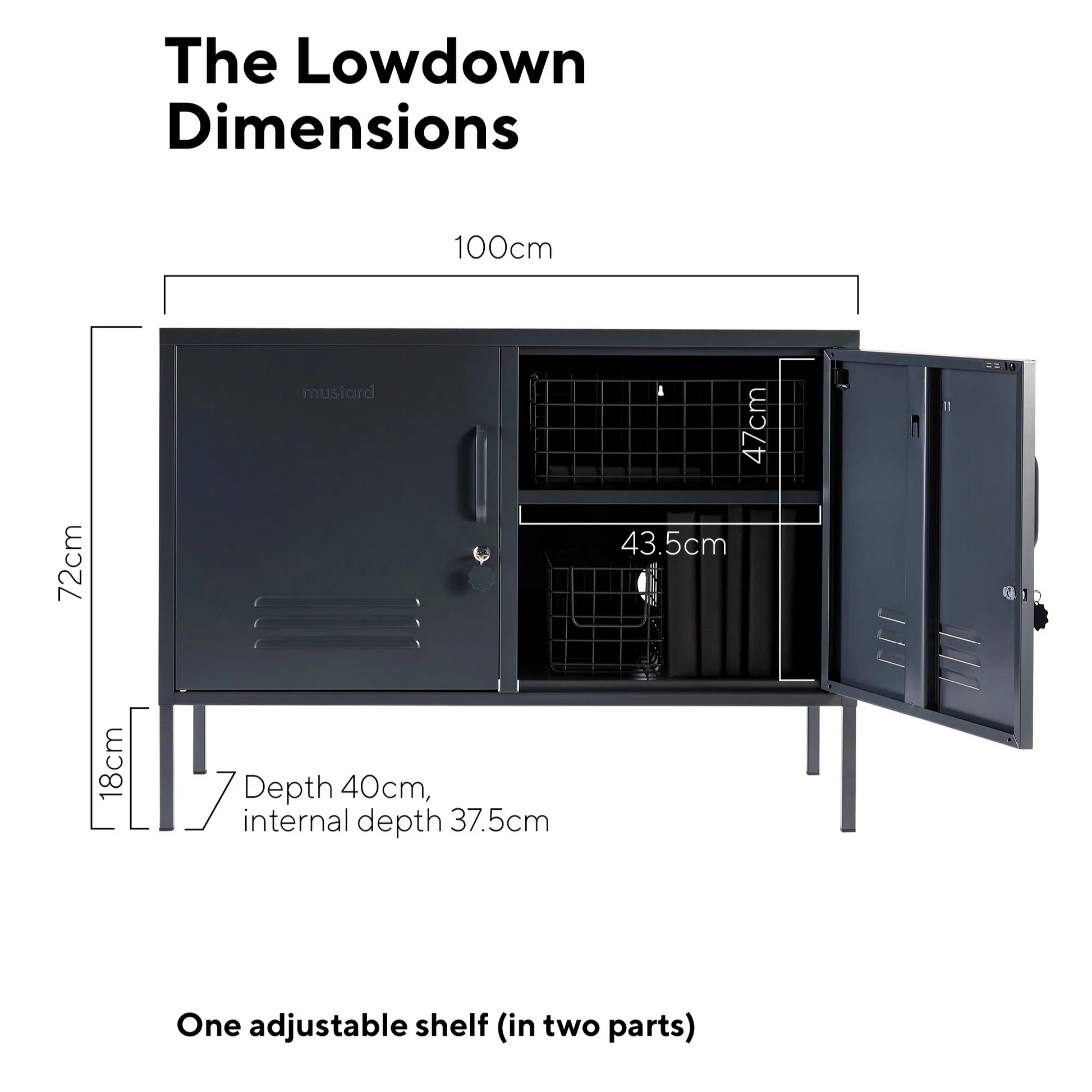 Dimensions of a locker with labeled measurements on a white background