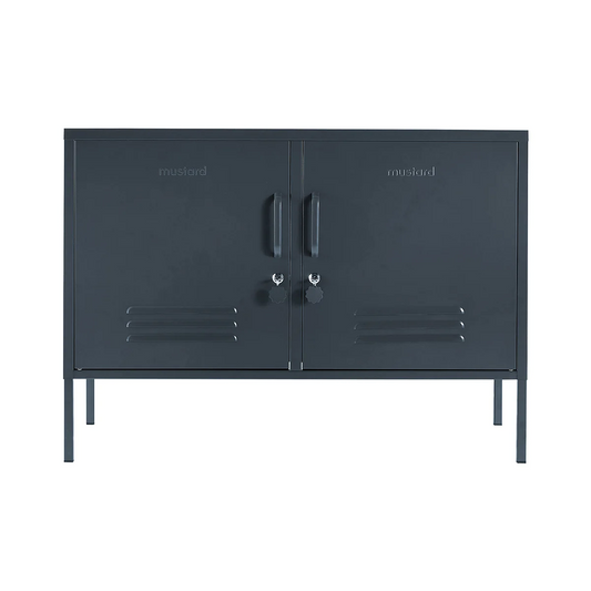 Black cabinet with 'nuud' branding on a white background