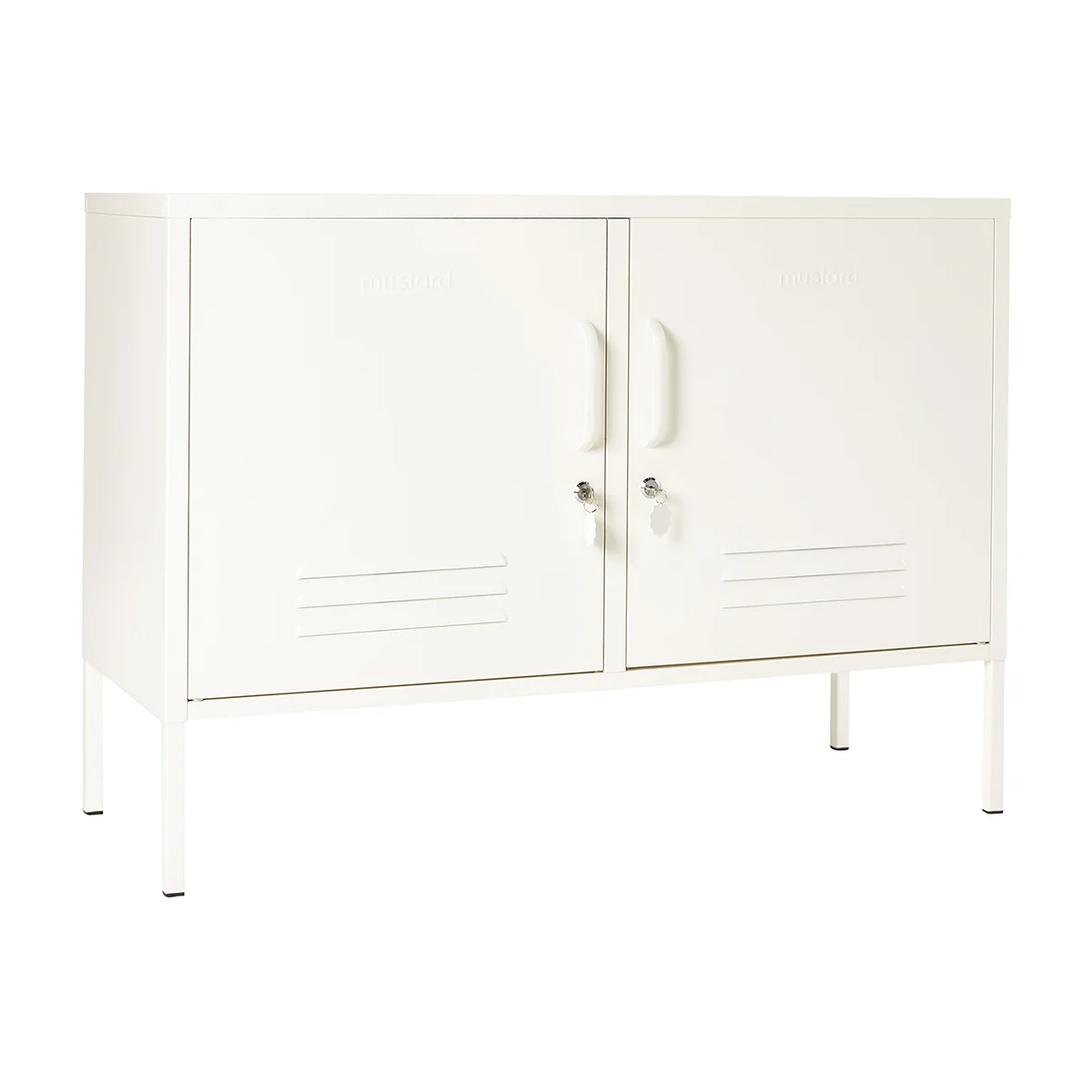 White cabinet with two doors on a white background