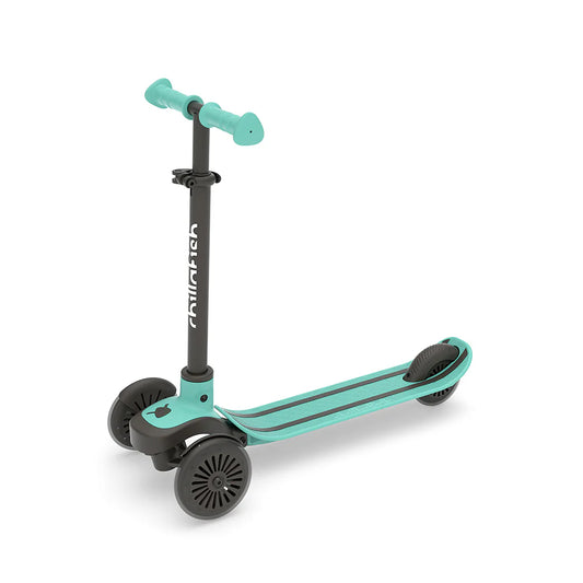 Turquoise scooter with black accents on a white background