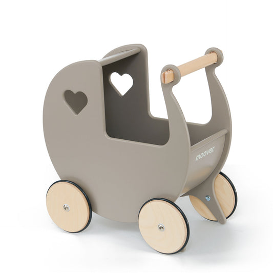 Children's toy stroller with heart cutouts on a white background