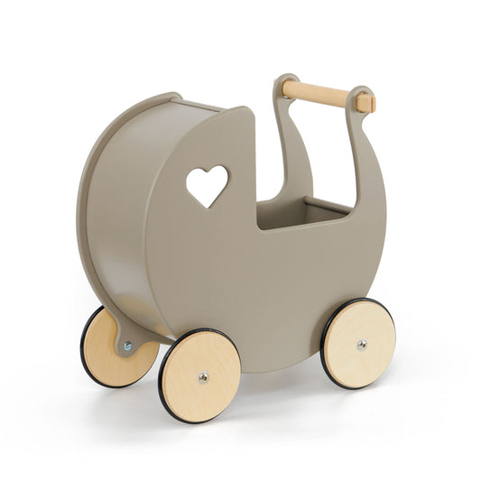 Grey wooden pram on white background