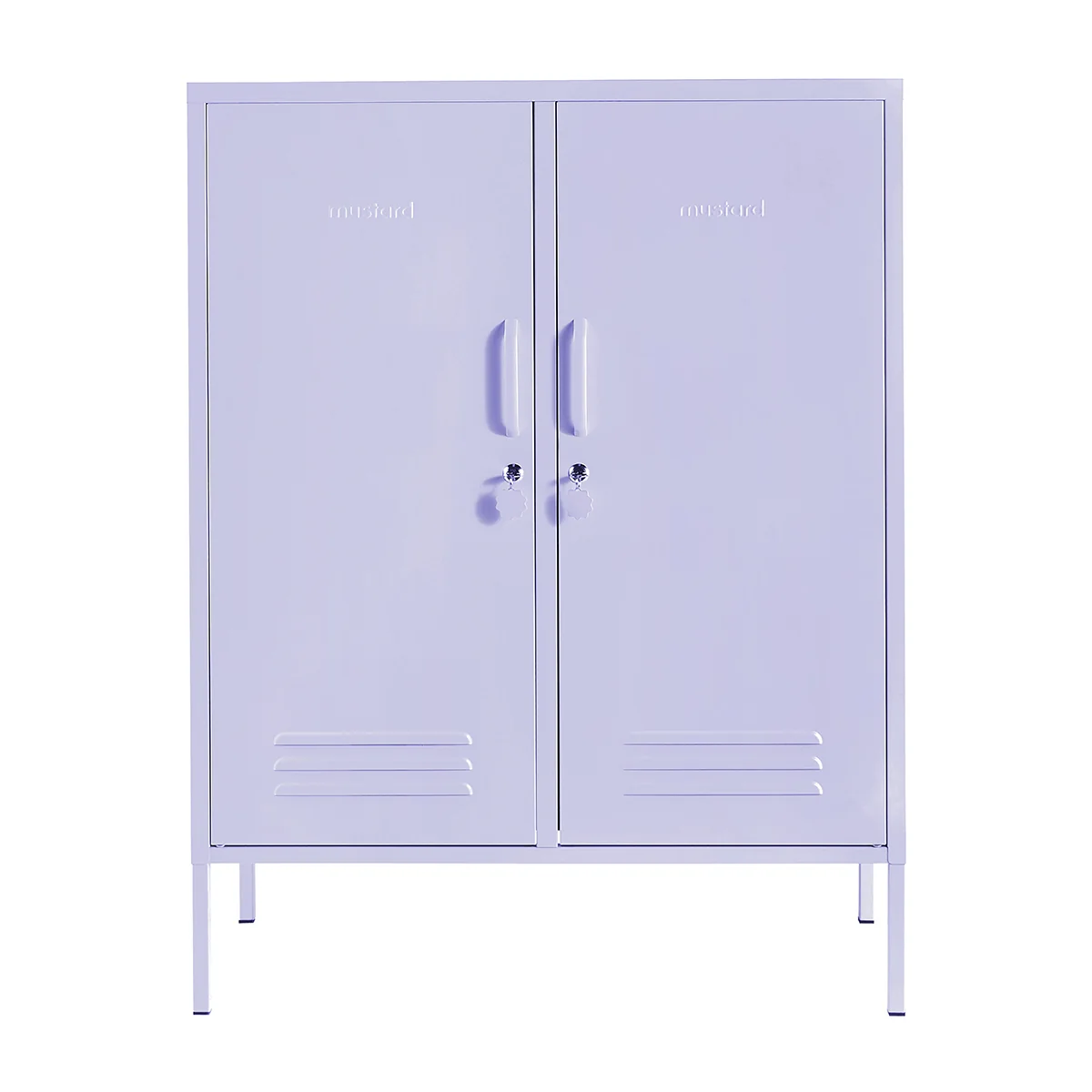 Purple locker with two doors on a white background