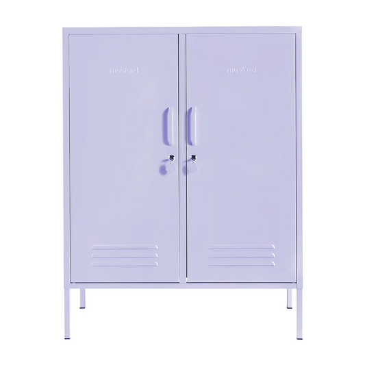 Purple locker with two doors on a white background