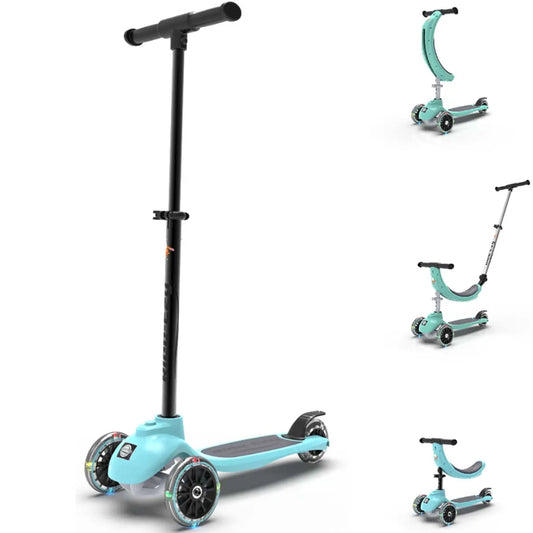 Light blue scooter with black handlebar on a white background