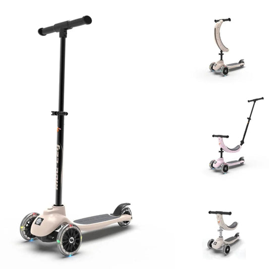 Set of scooter products with different attachments on a white background