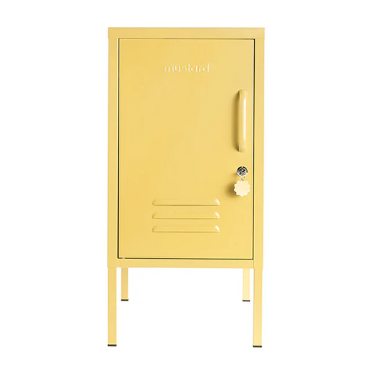 Yellow locker with a handle on a white background