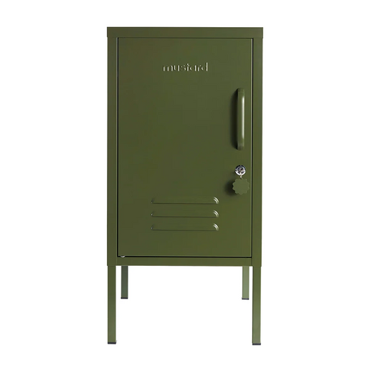 Green locker with a handle on a white background