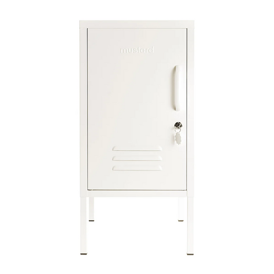 White metal locker with a handle on a white background