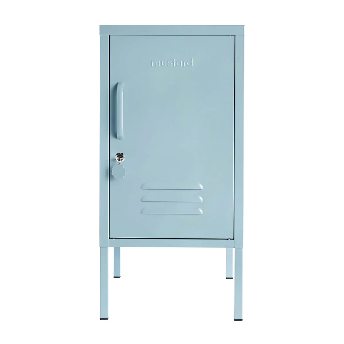 Light blue metal locker on a white background