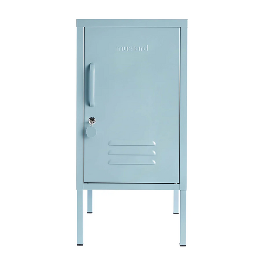 Light blue metal locker on a white background