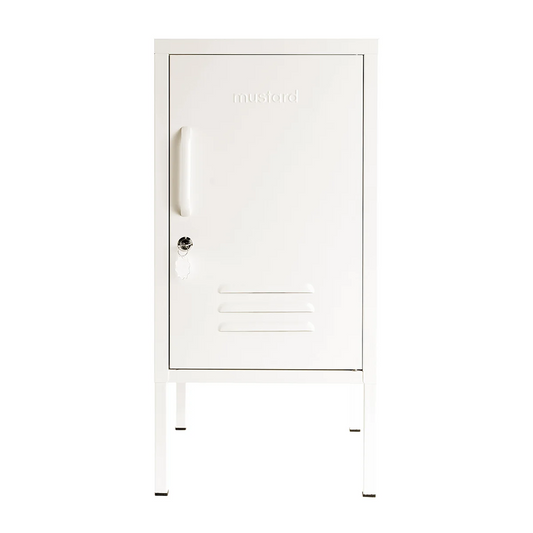 White metal locker with a handle on a white background
