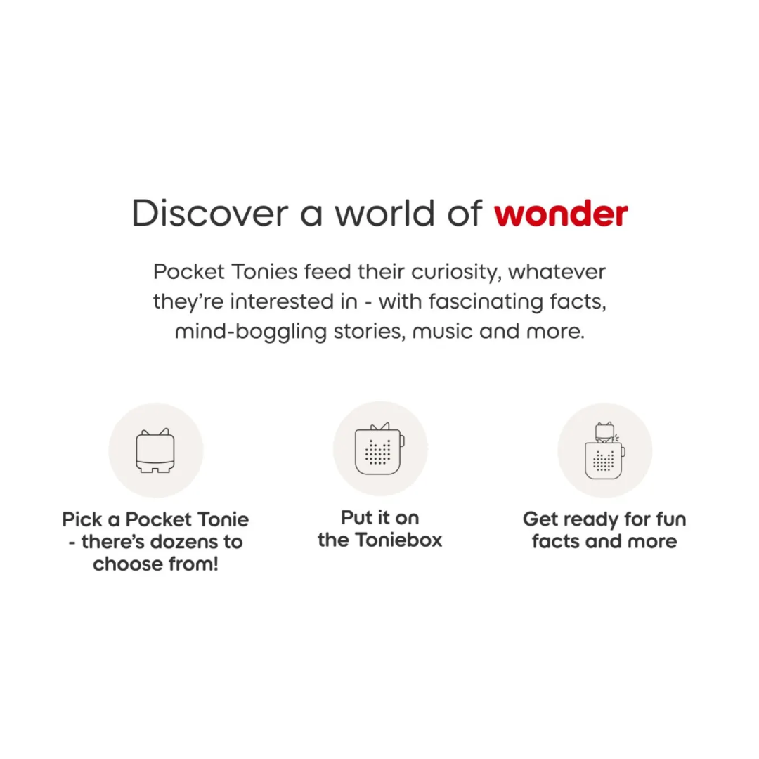 Promotional text for Pocket Tonies with icons and text on a white background