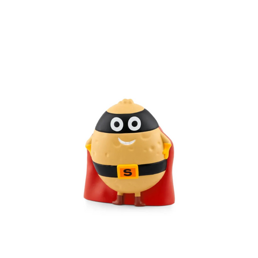 Toy figure of a superhero with a red cape and black mask on a white background