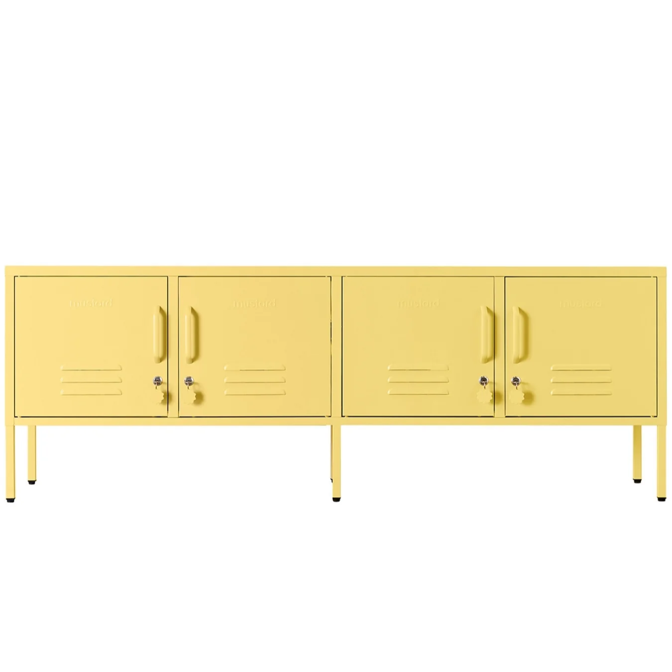 Yellow metal locker-style cabinet on a white background