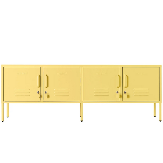 Yellow metal locker-style cabinet on a white background