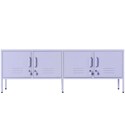 Purple locker-style cabinet on a white background