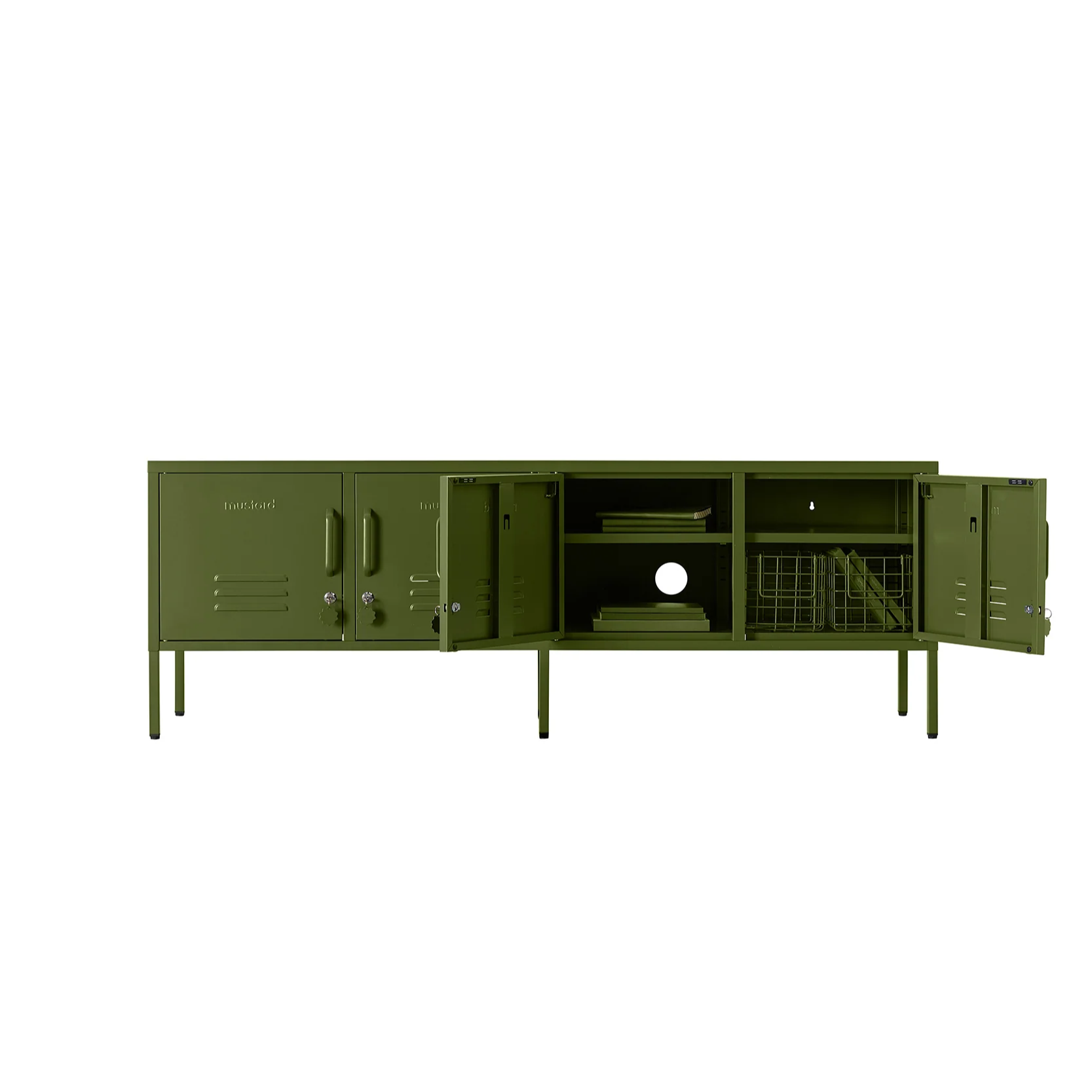 Green storage cabinet on a white background