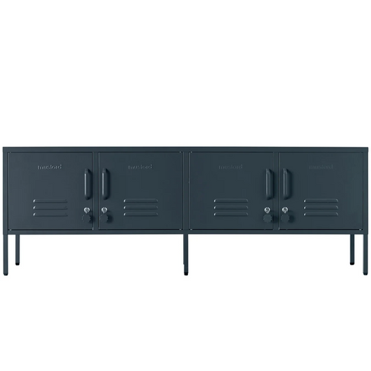 Dark blue locker-style cabinet on a white background