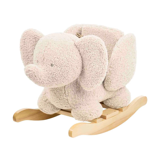 Plush elephant rocking toy on a white background
