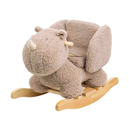 Plush hippo rocking toy on a white background