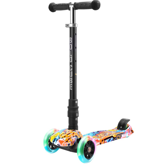 Colorful scooter with multicolored wheels on a white background