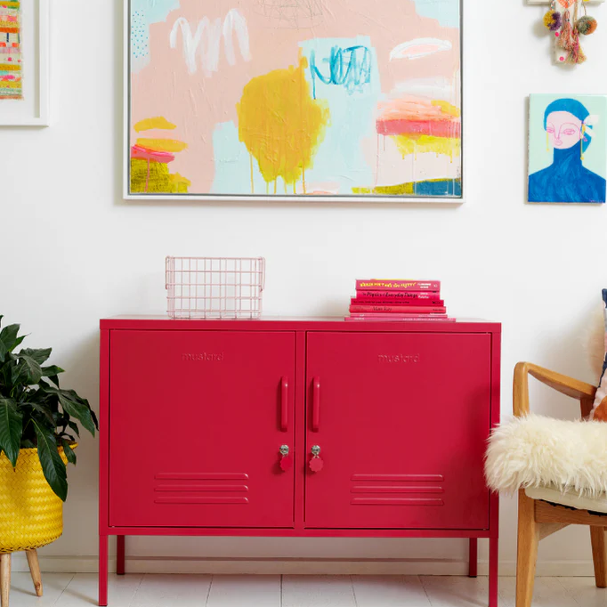 Poppy red locker in a living room
