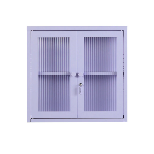 Lilac purple cabinet with glass on a white background