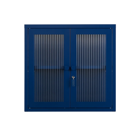 Navy Blue glass cabinet on a white background