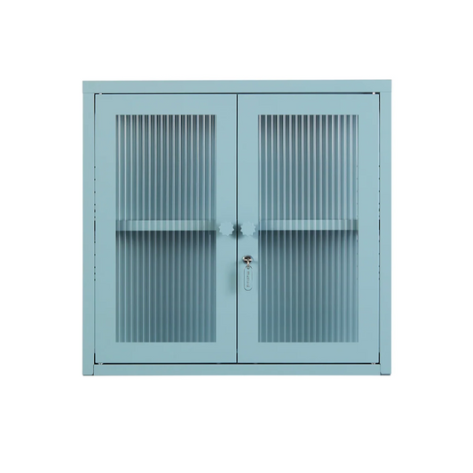 Ocean blue cabinet on wall