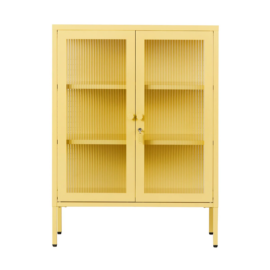 Butter yellow cabinet with glass panel
