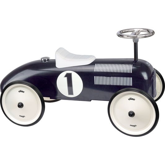 Black ride on toy car on white background