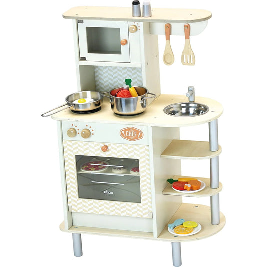 Wooden play kitchen with accessories