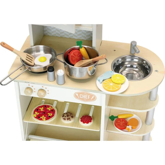 Wooden play kitchen with accessories