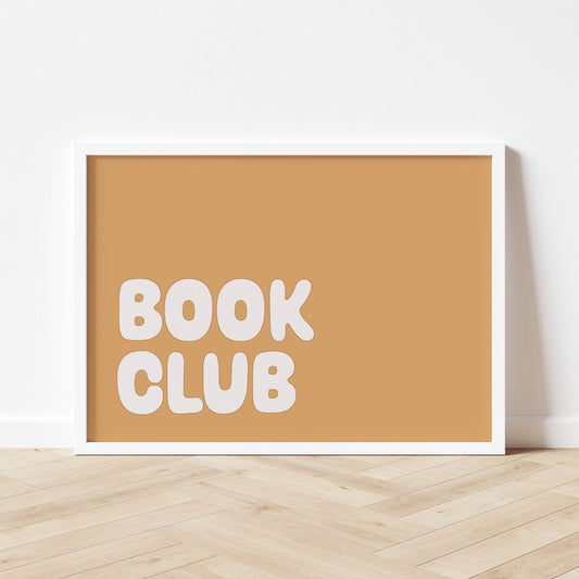 Framed poster with 'BOOK CLUB' text on a beige background