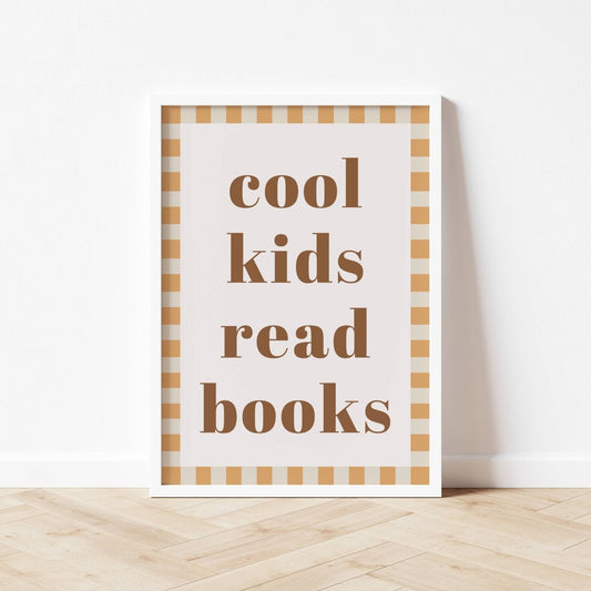 Poster with 'cool kids read books' text on a white background