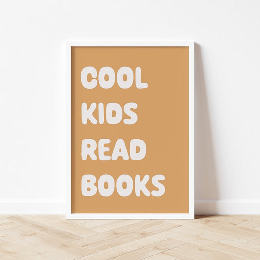 Poster with 'Cool kids read books' text on a beige background