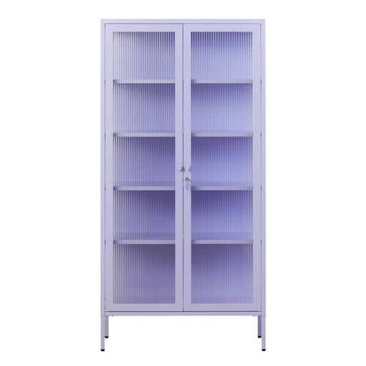 Lilac cabinet with glass panels on a white background