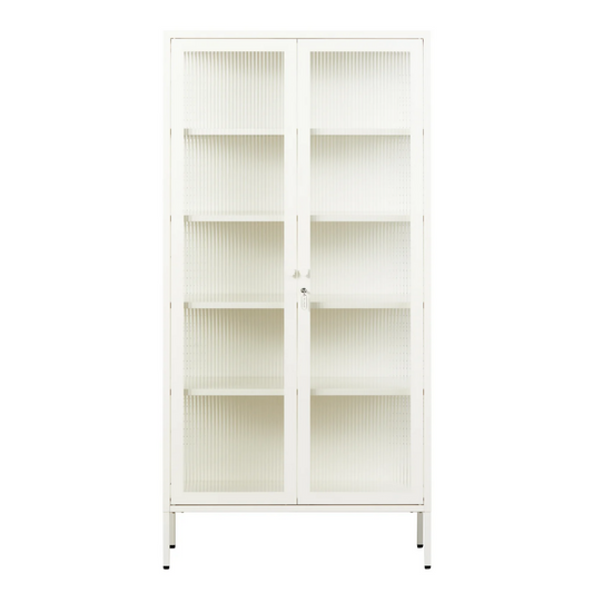 Chalk cabinet with glass panels on a white background