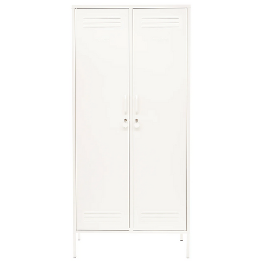 White double door with horizontal slats on a white background