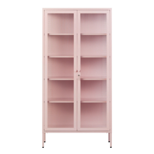 Pink cabinet with glass panel