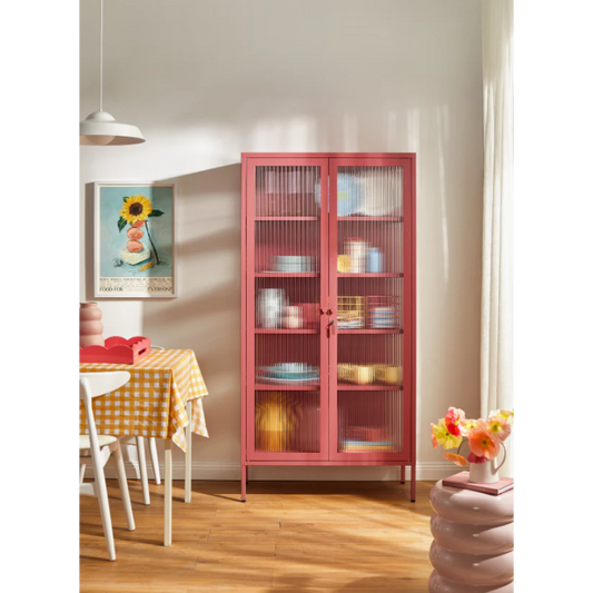 Pink cabinet in a dining room