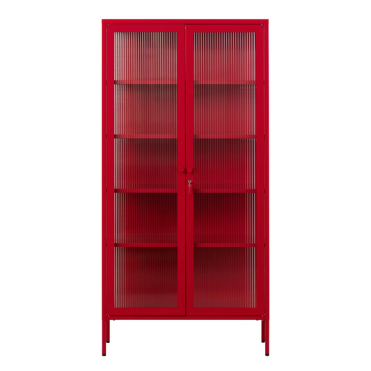 Red poppy cabinet with glass panel