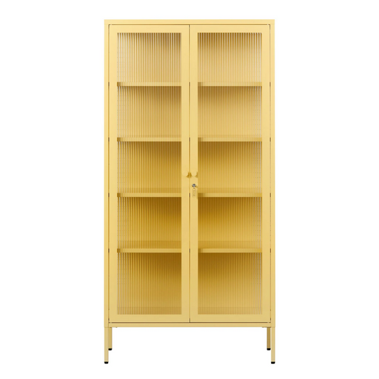 Yellow mustard cabinet with glass panel