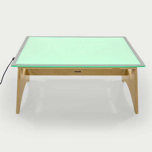 light panel on stand glowing green