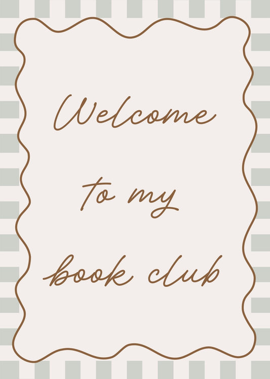 Decorative card with 'Welcome to my book club' text on a striped background
